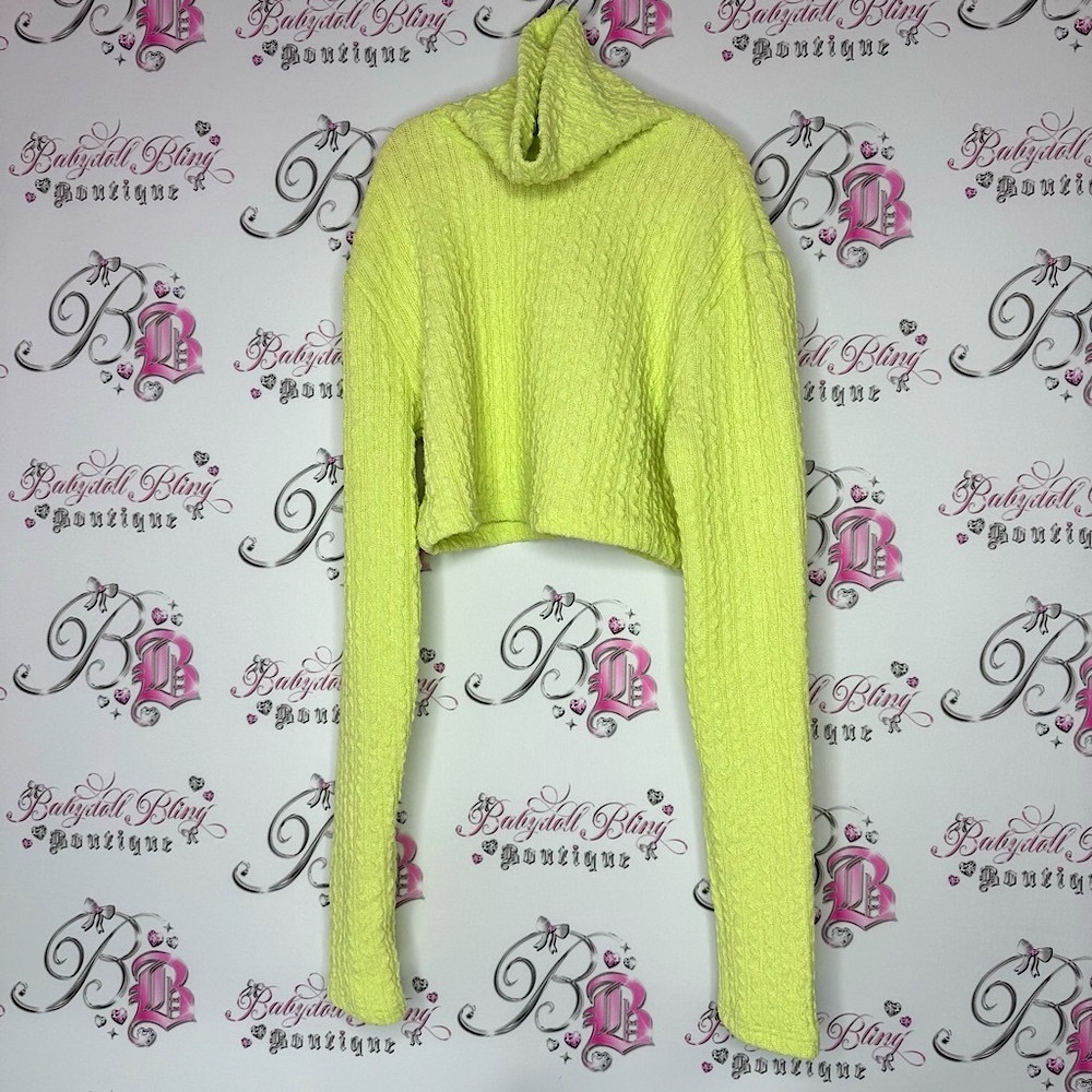 Bershka top cropped crop Lime Green Long Sleeve Turtleneck Top